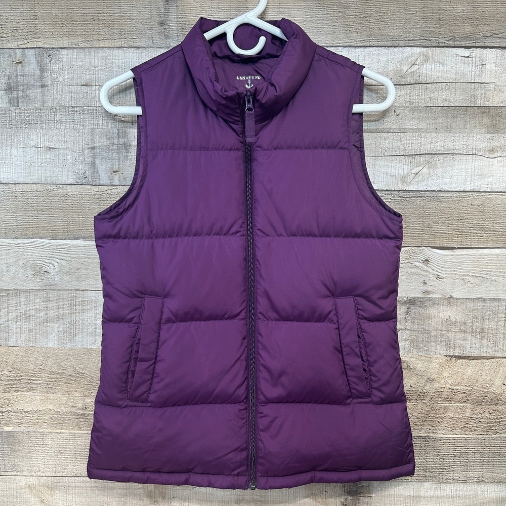 Lands End Kids‎ Girls Purple Down Puffer Vest Size Large 14 Full Zip Sleeveless